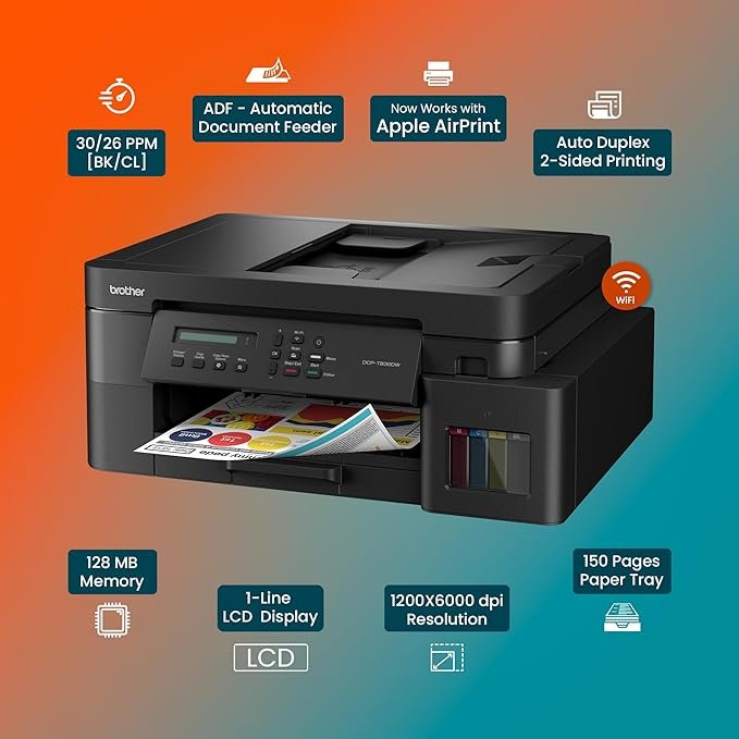 Brother Ink Tank DCP-T830DW (New Launch) WIFI Auto Duplex Color Printer (Print Scan Copy),ADF,LAN, PrintUpto 15K Pages Black & 5K Color Each for(CMY),Extra Black Ink,80 Sheet MP Tray,Free Installation - Image 3