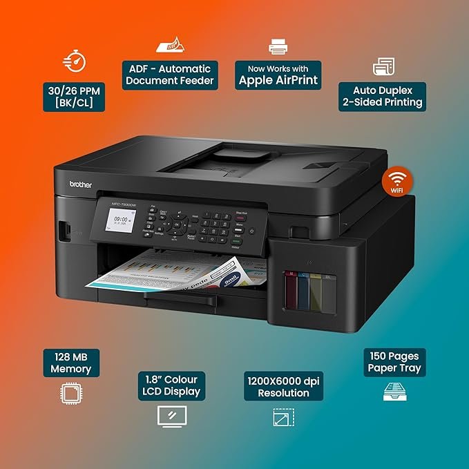 Brother Ink Tank MFC-T930DW New Launch (Print Scan Copy Fax) WiFi Auto Duplex, ADF Printer, 128 MB, Print Pages Upto 15K in Black & 5K in Color Each (CMY) Get Extra Black Ink Bottle, Free Installation - Image 3