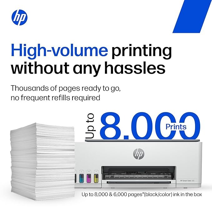 HP Smart Tank 580 All-in-One WiFi Colour Printer | 1 Extra Black Ink Bottle | 1+1 Year Extended Warranty on Registration| Up to 8000 Black & 6000 Colour Prints I Print,Scan & Copy for Office/Home - Image 4