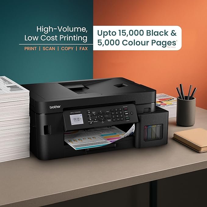 Brother Ink Tank MFC-T930DW New Launch (Print Scan Copy Fax) WiFi Auto Duplex, ADF Printer, 128 MB, Print Pages Upto 15K in Black & 5K in Color Each (CMY) Get Extra Black Ink Bottle, Free Installation - Image 7