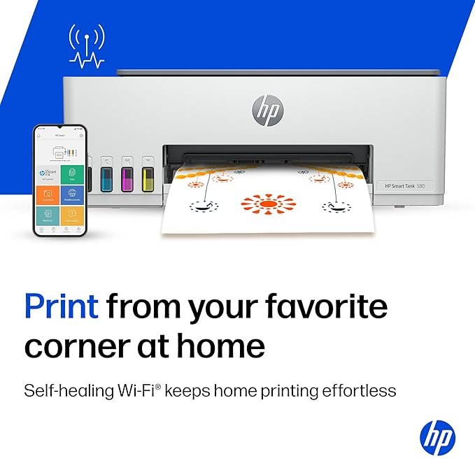 HP Smart Tank 580 All-in-One WiFi Colour Printer | 1 Extra Black Ink Bottle | 1+1 Year Extended Warranty on Registration| Up to 8000 Black & 6000 Colour Prints I Print,Scan & Copy for Office/Home - Image 3