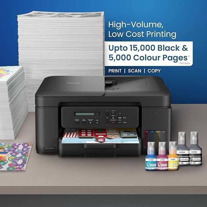 Brother Ink Tank DCP-T730DW (New Launch) WIFI Auto Duplex Color Multifunction Printer (Print Scan Copy), ADF, Print Upto 15K Pages Black & 5K in Color Each for(CMY), Extra Black Ink, Free Installation - Image 7